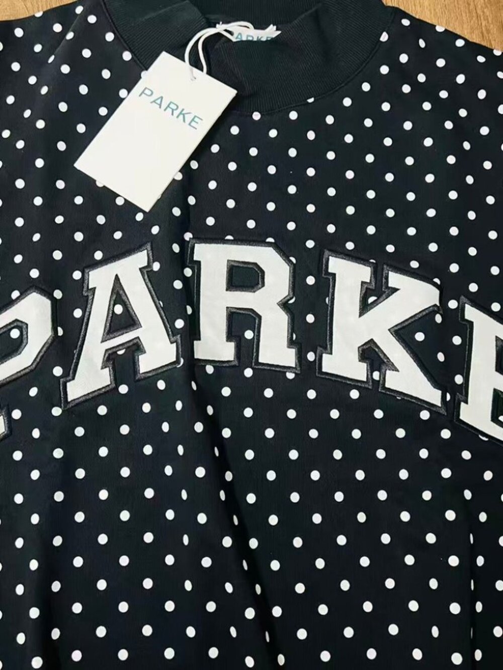 PARKE Black Polka Dot Mock Neck Sweatshirt - Picture 3 of 6